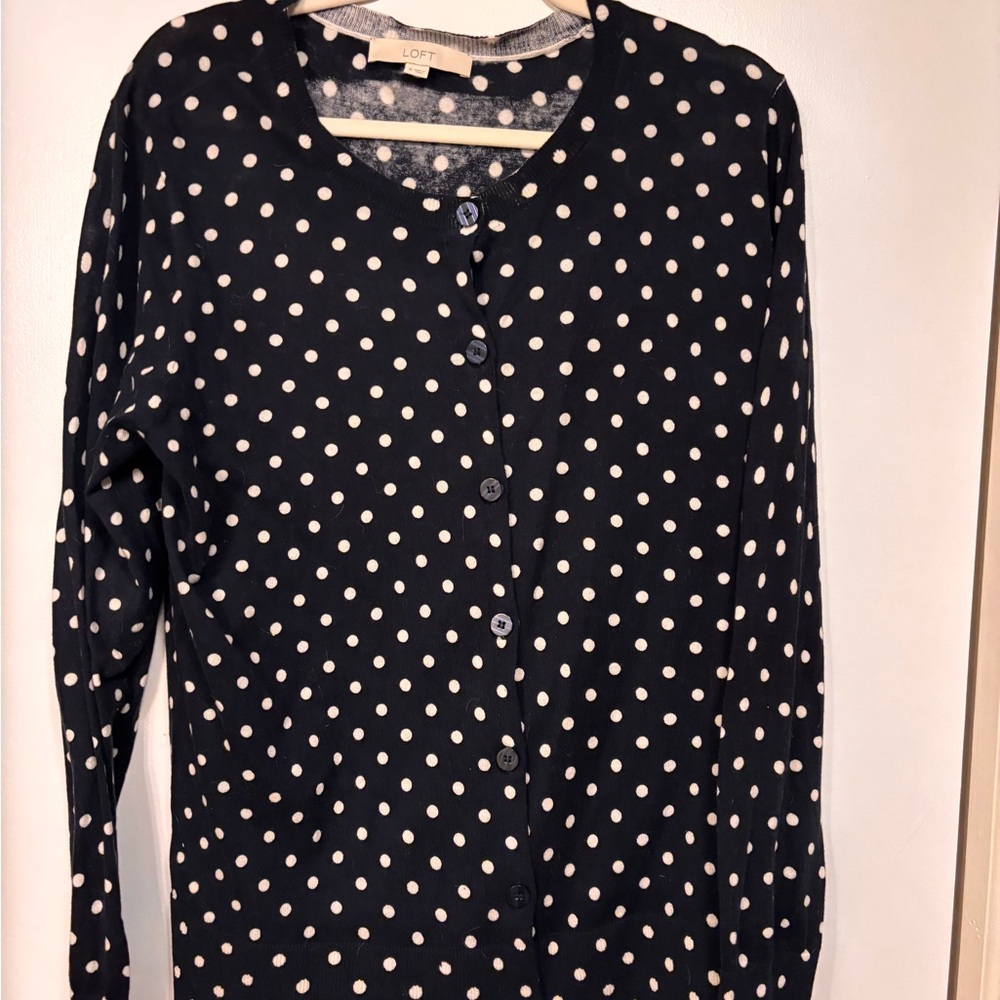 LOFT Black Polka Dot Button-Front Cardigan